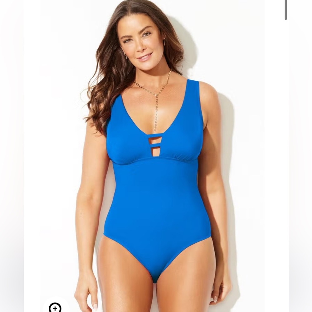 Swimsuits for All NWOT Simple Plunge One Piece Swimsuit Blue - 12